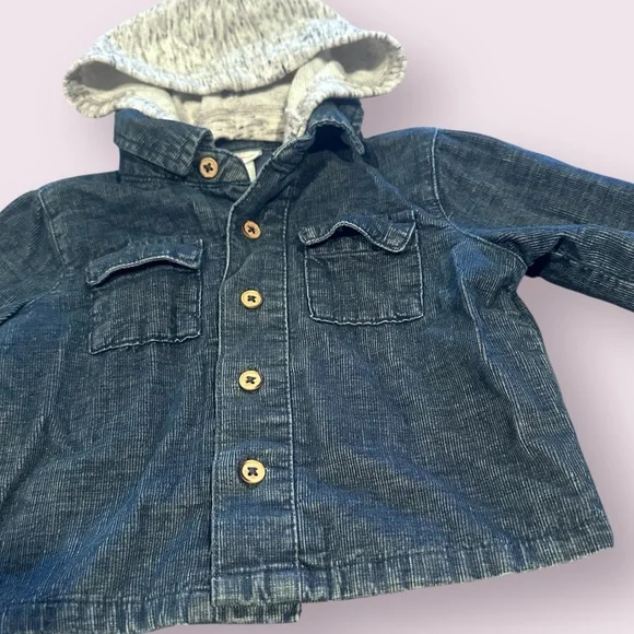 Baby Cat & Jack Hooded Blue Corduroy Button Front Shirt Jacket Size 6-9 Months - Picture 3 of 9